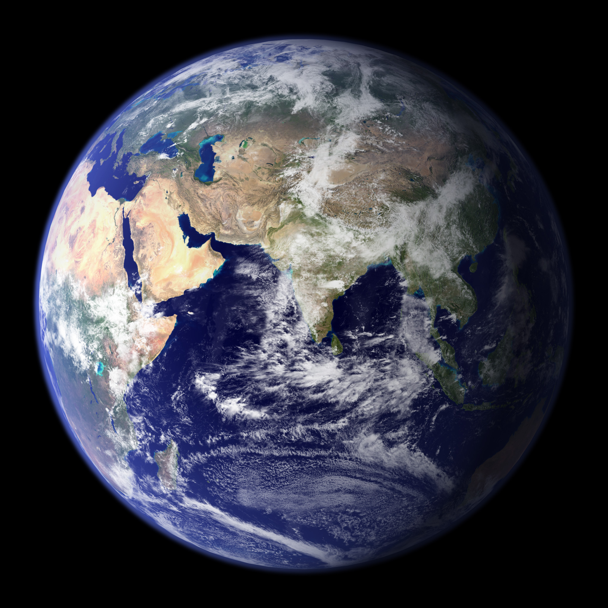 "Blue Marble", globale Ansicht der östlichen Hemisphäre der Erde