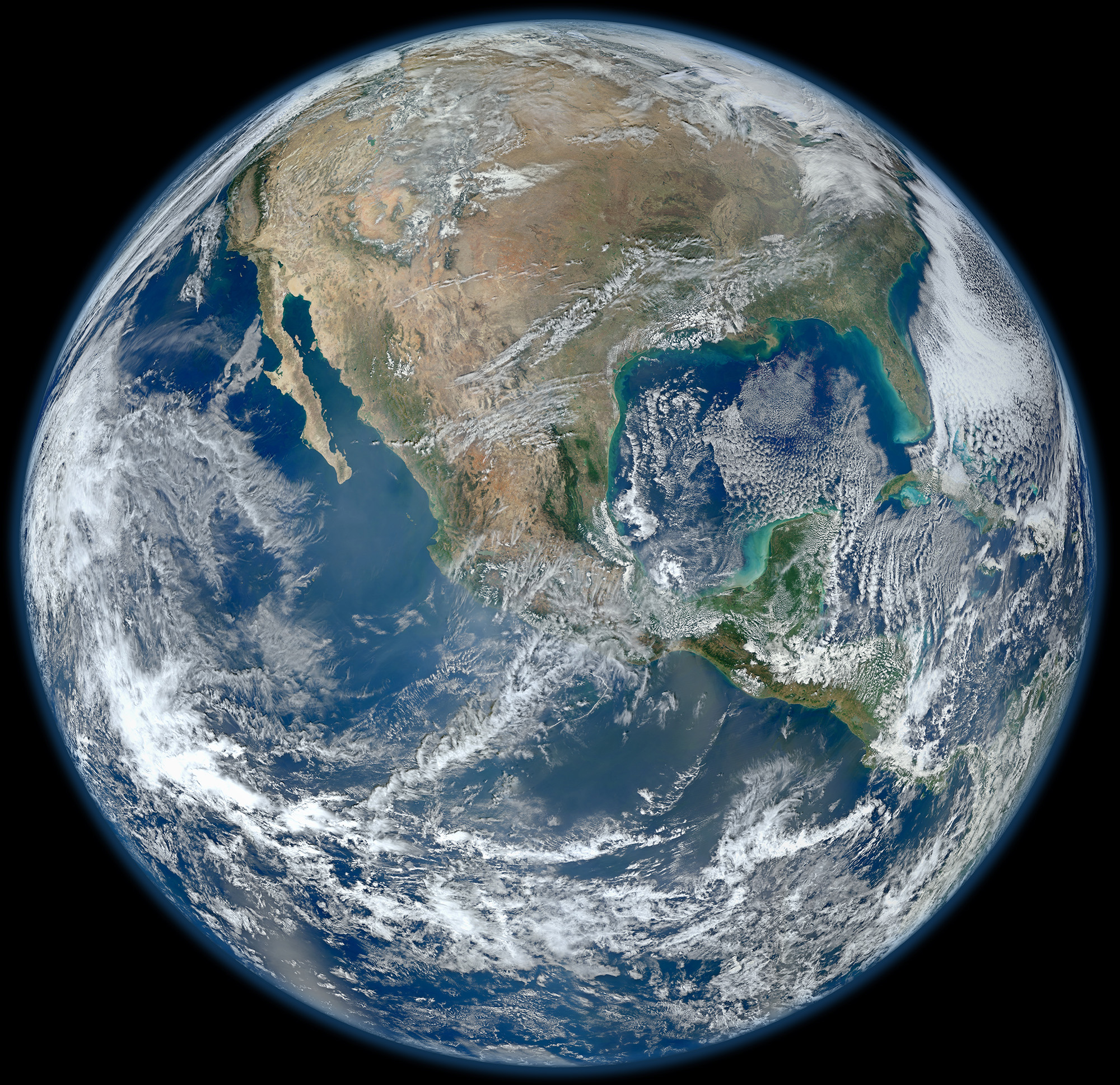 "Blue Marble", globale Ansicht der Erde mit Nordamerika, Mosaik aus Aufnahmen von Suomi NPP