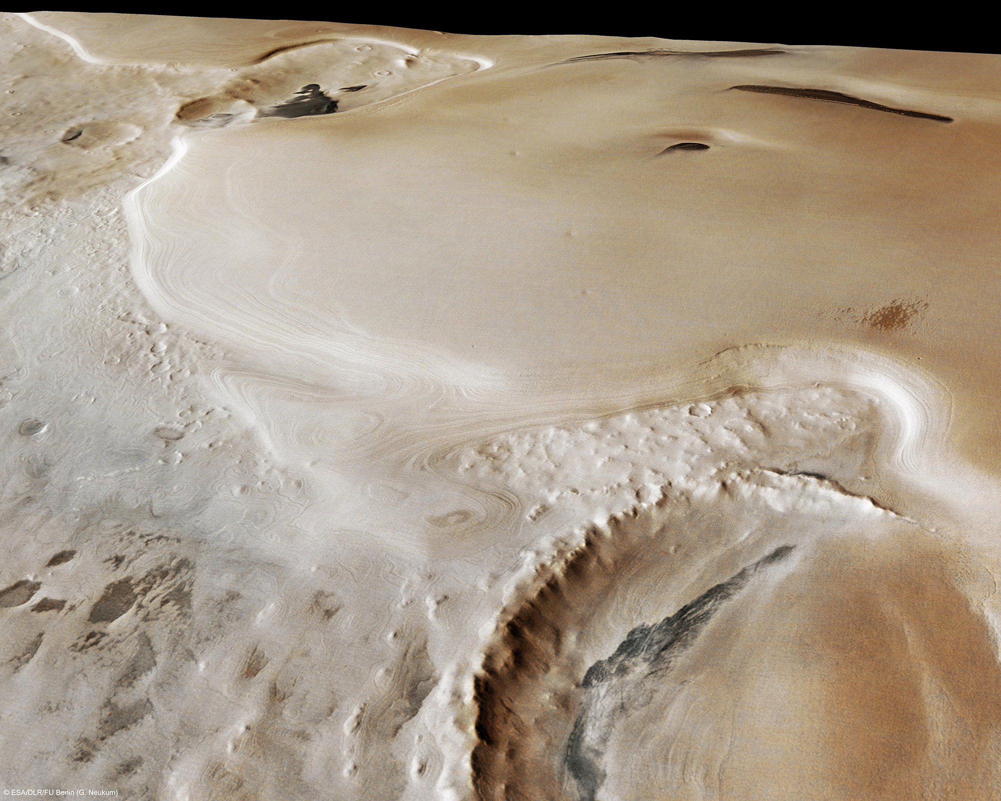 Perspektivischer Blick über ein ausgedehntes Eisfeld südlich von Promethei Planum