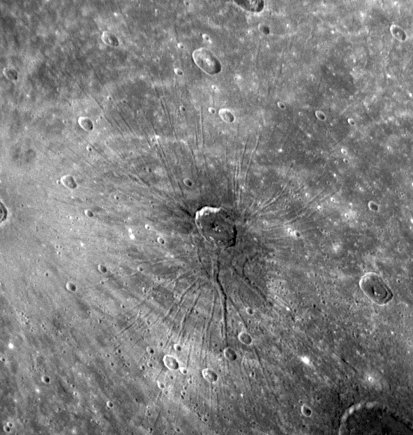 Radial verlaufende Gräben von Pantheon Fossae im Caloris-Becken