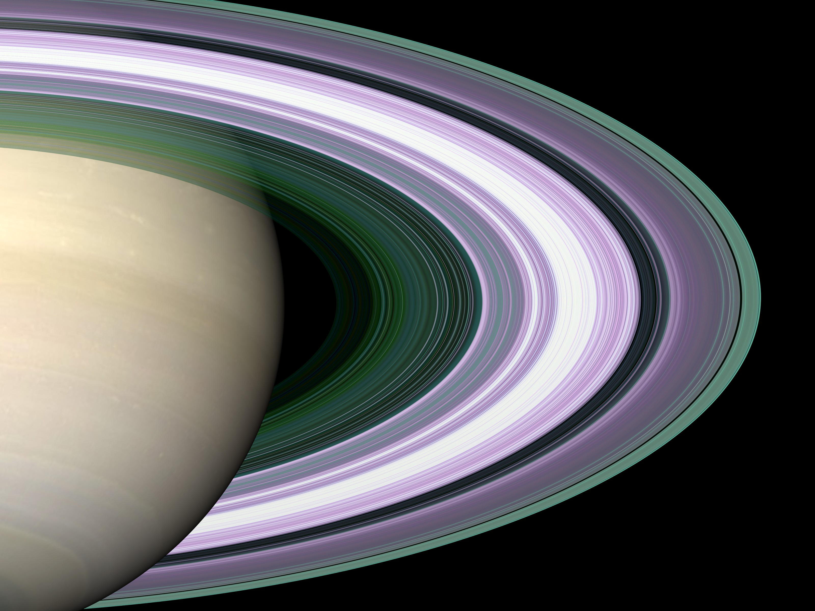 Ringsystem und Teil des Planeten, Simulation auf Basis der gemessenen optischen Tiefe